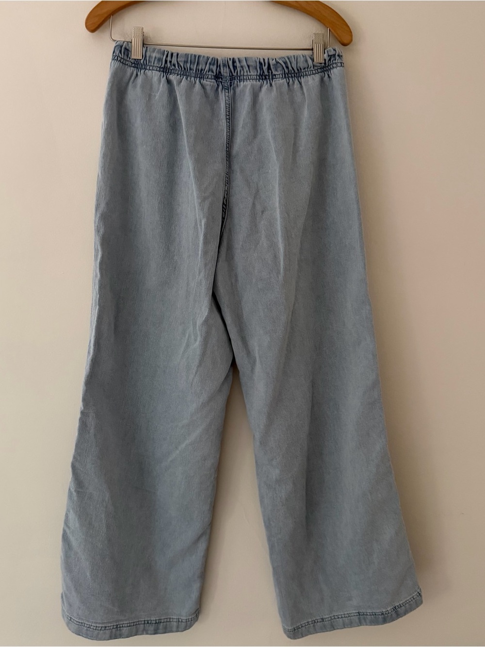 Aerie Pants Me-Day Tie Waist Pant Cotton Denim Light Wash Size Medium - Picture 3 of 10